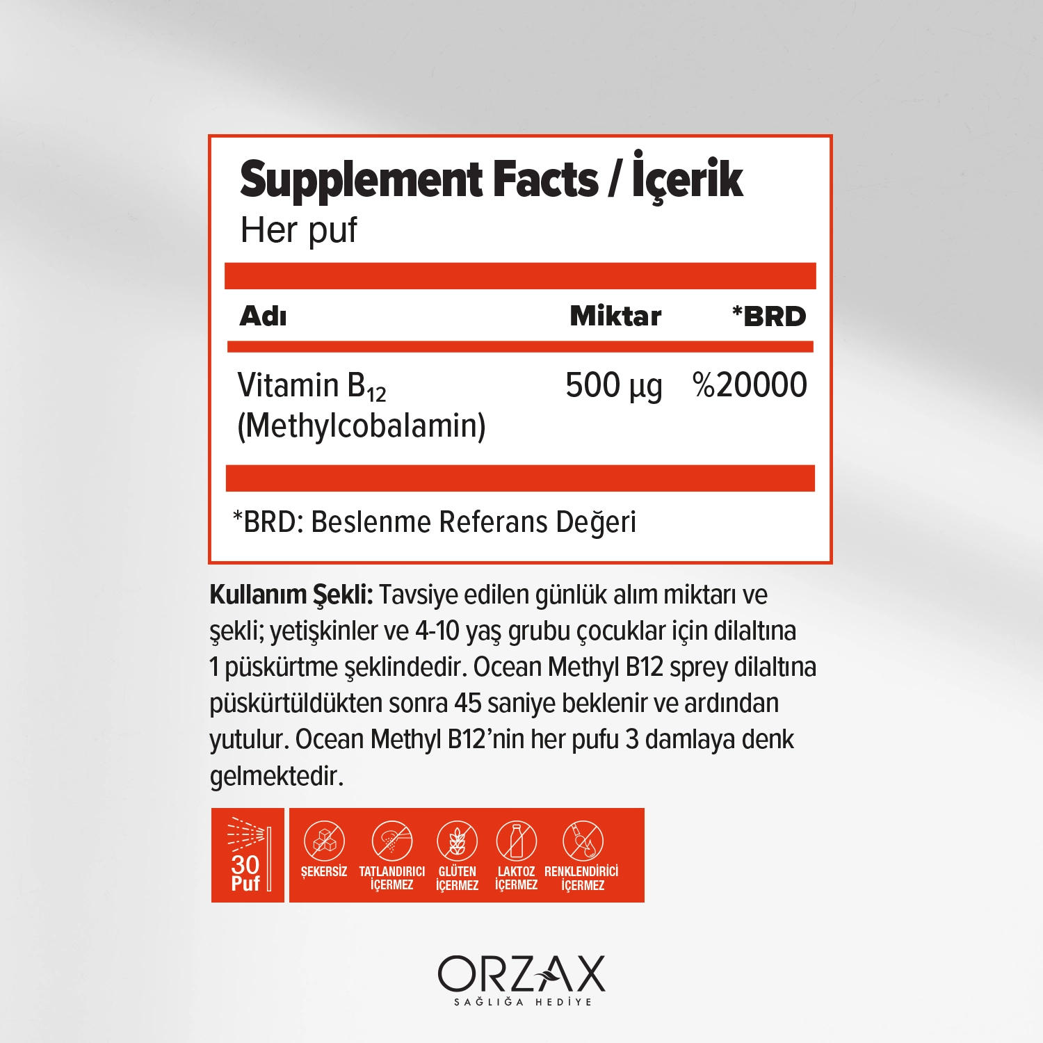 Ocean Methyl B12 500 µg 5 ml Sprey Ocean Methyl B12 500 µg 5 ml Sprey - Görsel 2